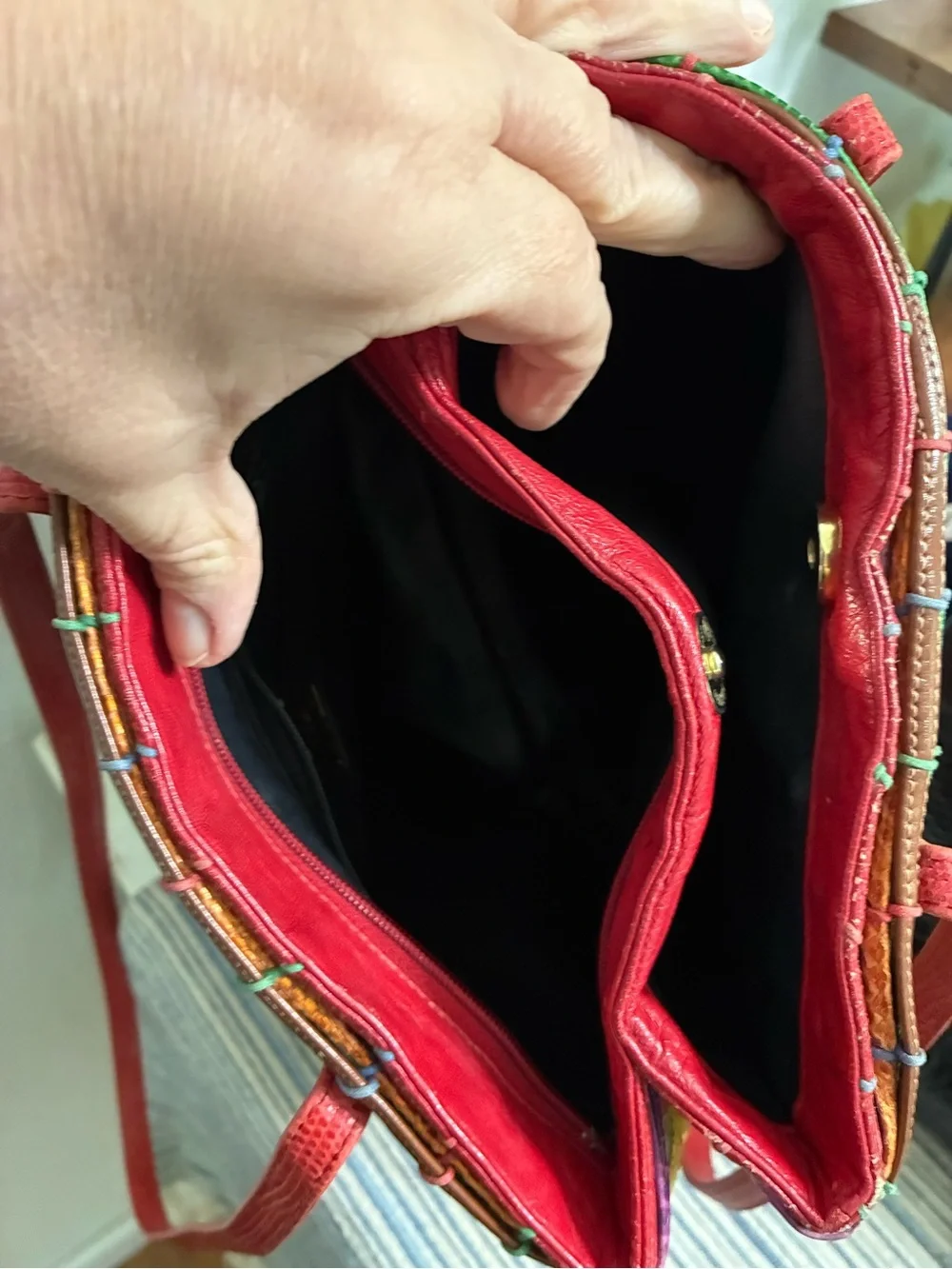 Vintage 1980’s Sharif Colorful Leather Woven Women’s Shoulder Bag - Picture 7 of 7